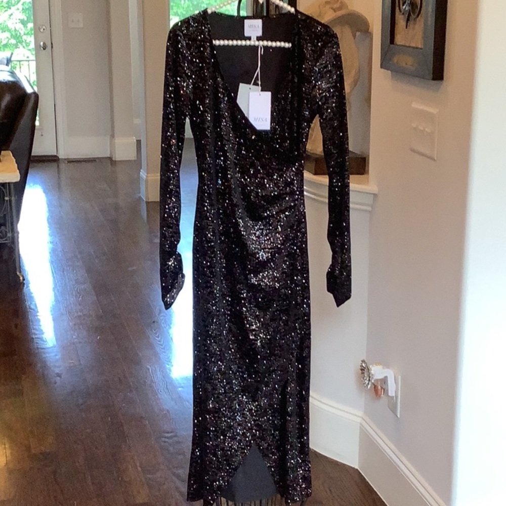 MISA Los Angeles Setarah Faux Wrap Sparkle Dress